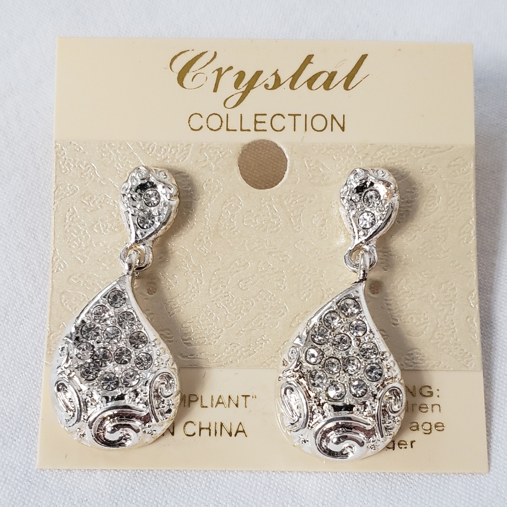 Water Drop Clear Stone Crystals Dangling Earrings
